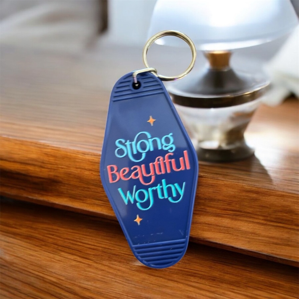 Blue Keychain with Motivational Text